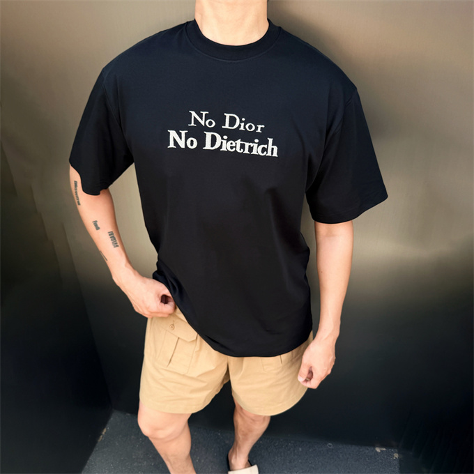 dior classic slogan diagonal stitch embroidery crew neck short sleeve t-shirt
